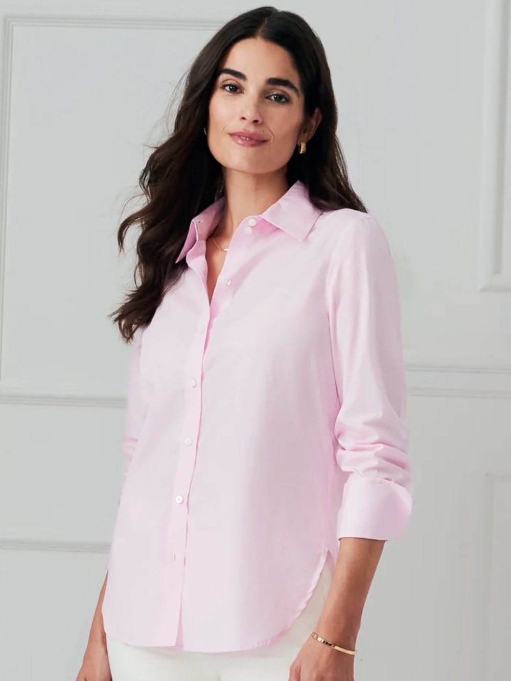 J. McLaughlin Sloane Shirt Light Pink 100% Cotton Button Down Wide Cuffs - Picture 2 of 8